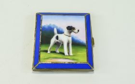 A Good Quality Enamel and Metal Cigarette Case, From The 1930's. Features a Dog Portrait. 3.