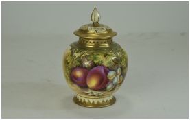 Royal Worcester Hand Painted and Signed Lidded Pot / Vase ' Fallen Fruits ' Stillife - Peaches and