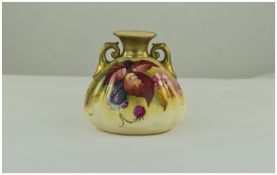 Royal Worcester Squat 'Blackberries and Blossom' Vase, hand painted and signed by Kitty Blake,
