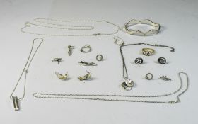 A Good Collection of Silver Jewellery, Rings, Pendants, Bangles, Chains and Earrings.