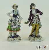 Samson - 19th Century Pair of Fine Hand Painted Porcelain Figures ' Man and Woman In 18th Century
