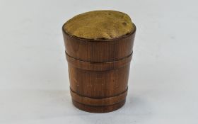 A Vintage Treen Pin Cushion In The Form Of A Banded Wooden Barrel,