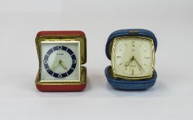 Vintage 1950's Travel Alarm Clocks In Folding Cases, 2 In Total, With Luminous Markers,