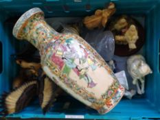 2 Boxes Of Pottery, Glass And Collectables Comprising Animal Sculptures, Figurines, Figural Clock,