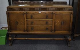 Early 20thC Golden Oak Sideboard/Buffet Two Green Baize Lined Frieze Drawers Above Three Central