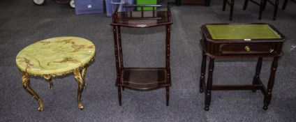 Three Pieces Of Modern Furniture Small Leather Topped Mahogany Finish Telephone Table,