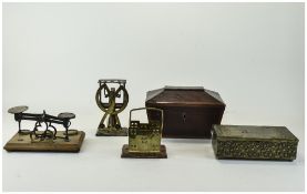 Mixed Lot Of Collectables, Comprising Two Sets Of Postal Scales, Brass Hinged Bridge Box,