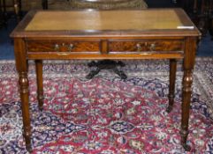 Victorian Mahogany Writing Table, Tan Leather Top With Two Frieze Drawers,