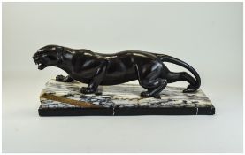 Art Deco Fine Large and Impressive Bronze Figure of a Panther In a Stalking Position,