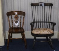 Spindle Backed Rocking Chair Together With A Kitchen Chair