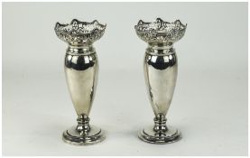 Art Deco - A Good Solid Pair of Silver Candlesticks, Turret Topped Design. Hallmark Birmingham 1925.