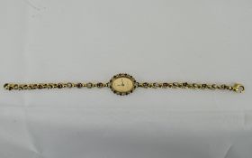 Ladies 18ct Gold Bueche Girod Wristwatch, Oval Shaped Gilt Dial,