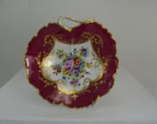 19thC French Paris Porcelain Strawberry Dish With Painted Vignette Depicting Roses,