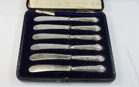 A Cased Set Of Edwardian Silver Handled Butter Knives,