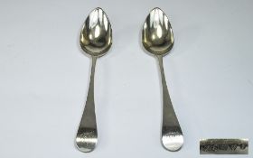 George III Pair Of Large Silver Serving Spoons, Hallmark Newcastle 1788, Maker D.