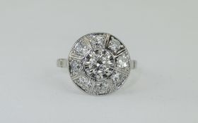 Ladies 18ct White Gold Flower Head Diamond Cluster Ring Claw Mount,