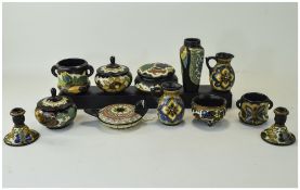 Mixed Lot Of Gouda Pottery Comprising Vases, Bowl And Cover,