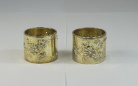 Portuguese Silver And Guilt Pair Of Napkin Holders With Embossed Floral Decoration, Date Pre 1938,