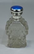 Early 20th Century Silver & Enamel Topped Cut Glass Scent Bottle, Marked Silver,