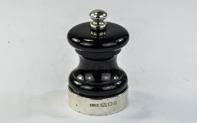 A Silver Mounted Peter Piper Pepper Mill Of Capstan Shape, Fully Hallmarked For London 1982,