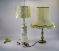 Onyx Table Lamp And Shade Together With A Figural Lamp And Shade