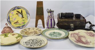Mixed Lot Of Collectables Comprising Pottery Plates, Camera Lens,