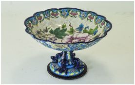 Longwy French Faience Glazed Tazza/Comport Floral Decorated.