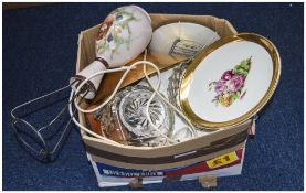 Box Of Misc Pottery And Collectables, Glass, Bowl,