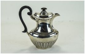 Silver Demi Fluted Coffee Pot, Ebonised Handle, Fully Hallmarked For Sheffield k 1902,