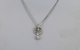 9ct White Gold Diamond Pendant Stylised Floral Drop Set With Modern Round Brilliant Cuts And A