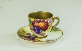 Royal Worcester Hand Painted and Signed Miniature Cup and Saucer ' Fallen Fruits ' - Stillife.