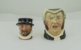 Two Royal Doulton Character Jugs Beef Eater Height 2½ Inches & Sergeant Buzfuz 3¼ Inches