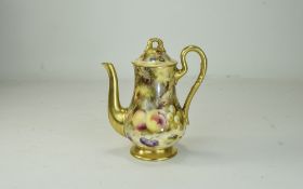 Royal Worcester Hand Painted and Signed Lidded Coffee Pot ' Fallen Fruits' Stillife - Peaches and