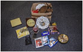 Misc Box Of Oddments & Collectables, Kitchen Scales, Diecast, Wooden Figure,