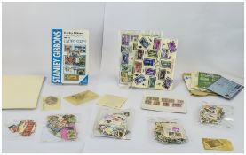 Box of stamps, covers, catalogues, leaves and the like.