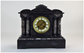 Black Slate Architectural Mantel Clock, Cream Chapter Dial With Roman Numerals,