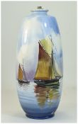 Minton, Tall And Impressive Early 20th Century Signed Vase/Lamp Base 'Sailing Ships' Signed Dean 12.