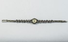 A Nice Quality Ladies Silver And Marcasite Set Wrist Watch,