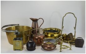 Mixed Lot Of Copper & Brass Ware, Some Arts And Crafts Comprising Jam Pan, Trays, Trough,