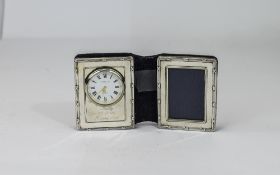 Elizabeth II Combined Silver Clock And Photo Frame, Fully Hallmarked, Blue Velvet Back, 2.