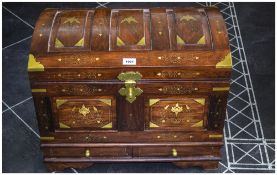Modern Mahogany Storage Treasure Chest, Hinged Domed Top, The Interior With Removable Tray,