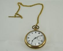 Rolex Gold Plated Open Faced Pocket Watch, White Porcelain Dial With Roman Numerals,