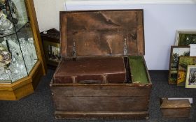 Early 20thC Stained Beech Wood Blanket Box Hinged Top With Candle Box,