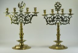 Matched Pair Of German Four Branch Brass Candelabras 18th/19thC Height 22 Inches