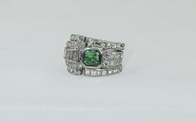 Ladies 18ct White Gold Emerald And Diamond Ring Set With A Central Emerald Cut Colombian Emerald,