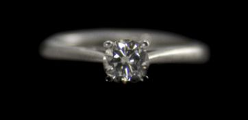 Platinum Set Single Stone Diamond Ring, The Round Cut Brilliant Cut Diamond of G.