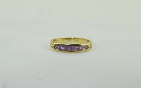 9ct Gold & Pink Sapphire & Diamond Channel Set Ring,