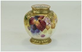 Royal Worcester Hand Painted and Signed Small Globular Shaped Vase ' Fallen Fruits ' Stillife -