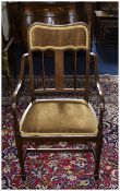Edwardian Mahogany Inlaid Carver/Arm Chair, Padded Top Rail And Seat, Spindle Splat Supports,