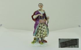 Chelsea 18th / 19th Century Hand Painted Figure ' A Woman Ribbon Seller with Box of Ribbons.